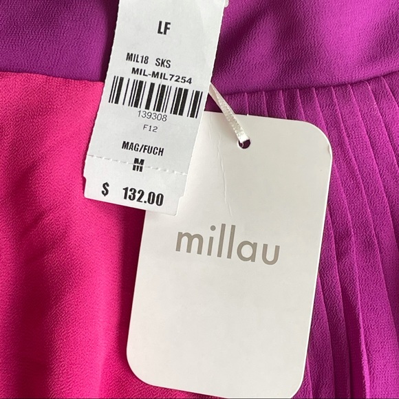 LF Millau Magenta Fuchsia Chiffon Asymmetrical Color-Block Pleated Skirt - Picture 7 of 7